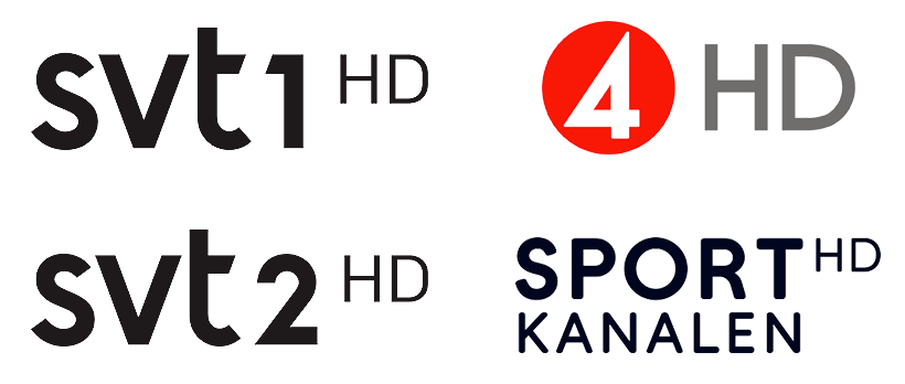 Logotyperna för SVT1, SVT2, TV4 och Sportkanalen